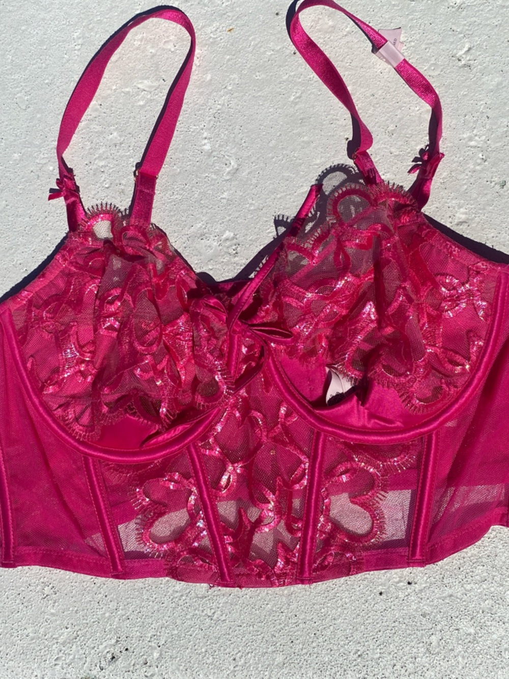 Victoria's Secret Hot Pink Lace Longline Bra